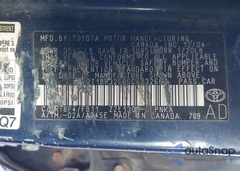 2005 Toyota Corolla Le from USA, damaged, VIN 2T1BR32E65C423266